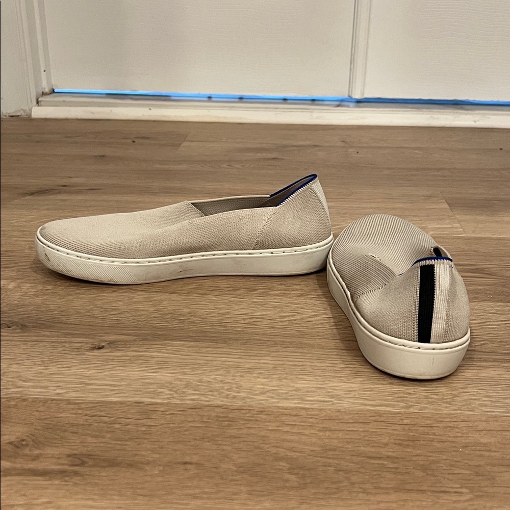 Rothy's Beige Slip-On Flats with Blue Accents